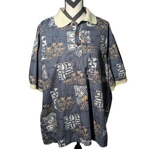 Aloha Hut Hawaii Mens Polo Shirt XXL 100% Cotton Palm Tree Tribal Print